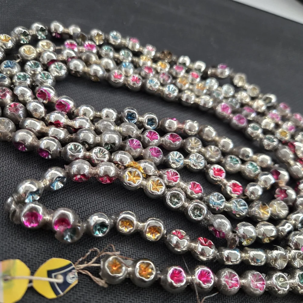 Vtg Mercury Glass 8ft (96") Christmas Beads Double Indent Multicolor Garland - Picture 3 of 9